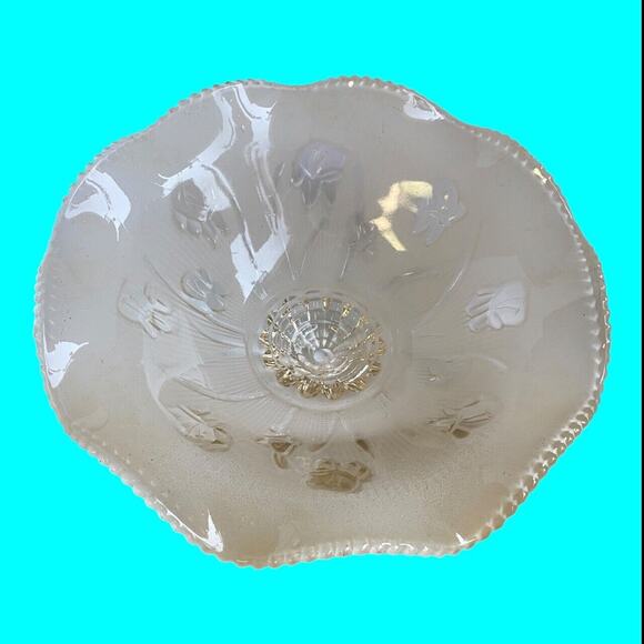 Jeanette Glass Ceiling Light Fixture IRIS HERRINGBONE Frosted Ruffled Shade 12” - Picture 10 of 13